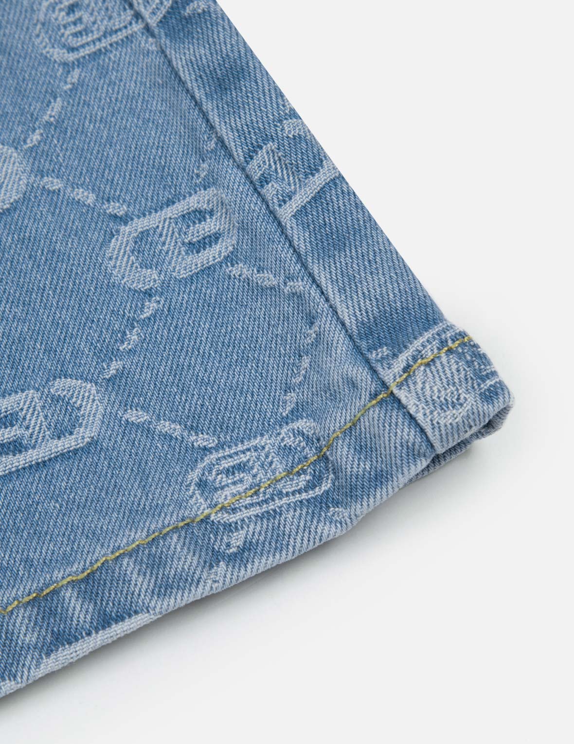 Allover Logo Jacquard and Seagull Print Regular Fit Denim Skirt