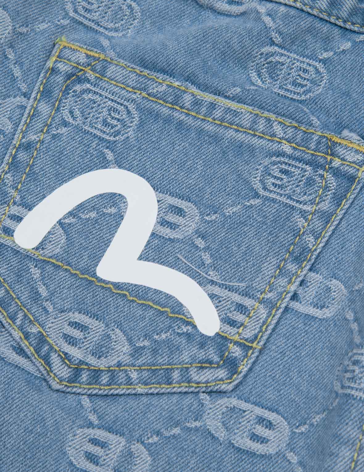 Allover Logo Jacquard and Seagull Print Regular Fit Denim Skirt