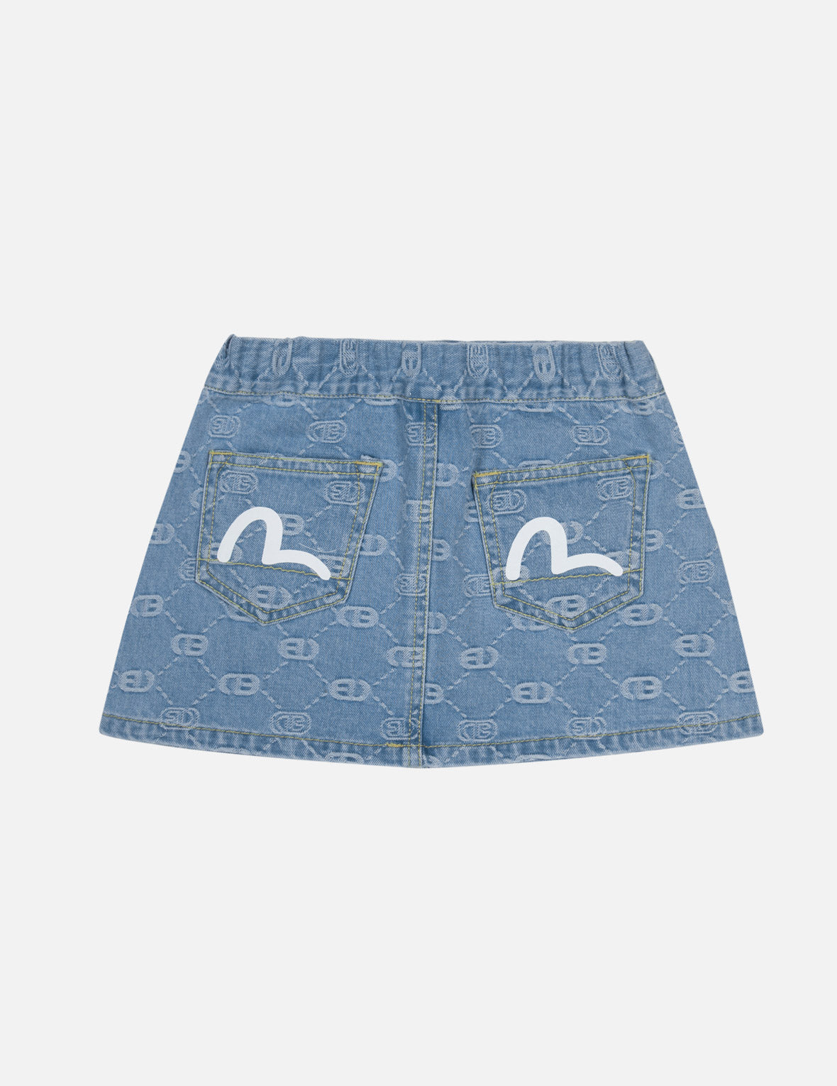 Allover Logo Jacquard and Seagull Print Regular Fit Denim Skirt