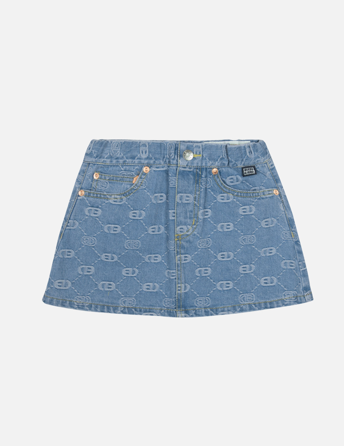 Allover Logo Jacquard and Seagull Print Regular Fit Denim Skirt