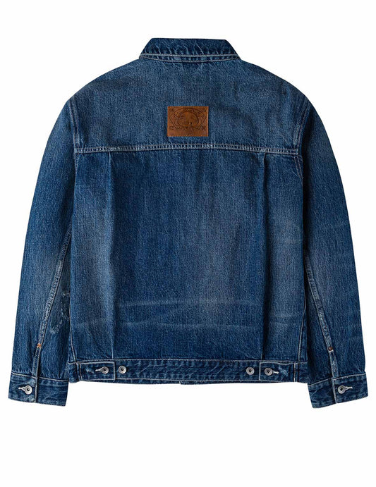 Distressed Seagull Print Relax Fit Vintage Washed Denim Jacket