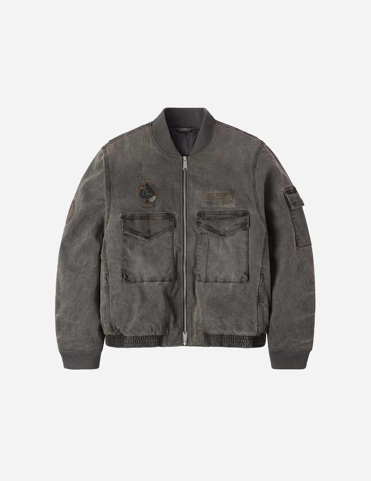 Heavy Washed Multi Logo Badges Print Regular Fit Padded Bomber