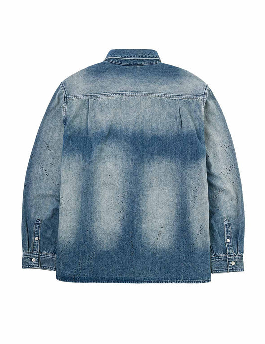 Splash Ink Seagull Print Regular Fit Denim Shirt