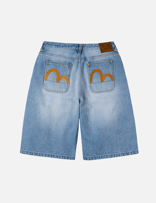 Seagull Embroidery Regular Fit Washed Denim Jorts