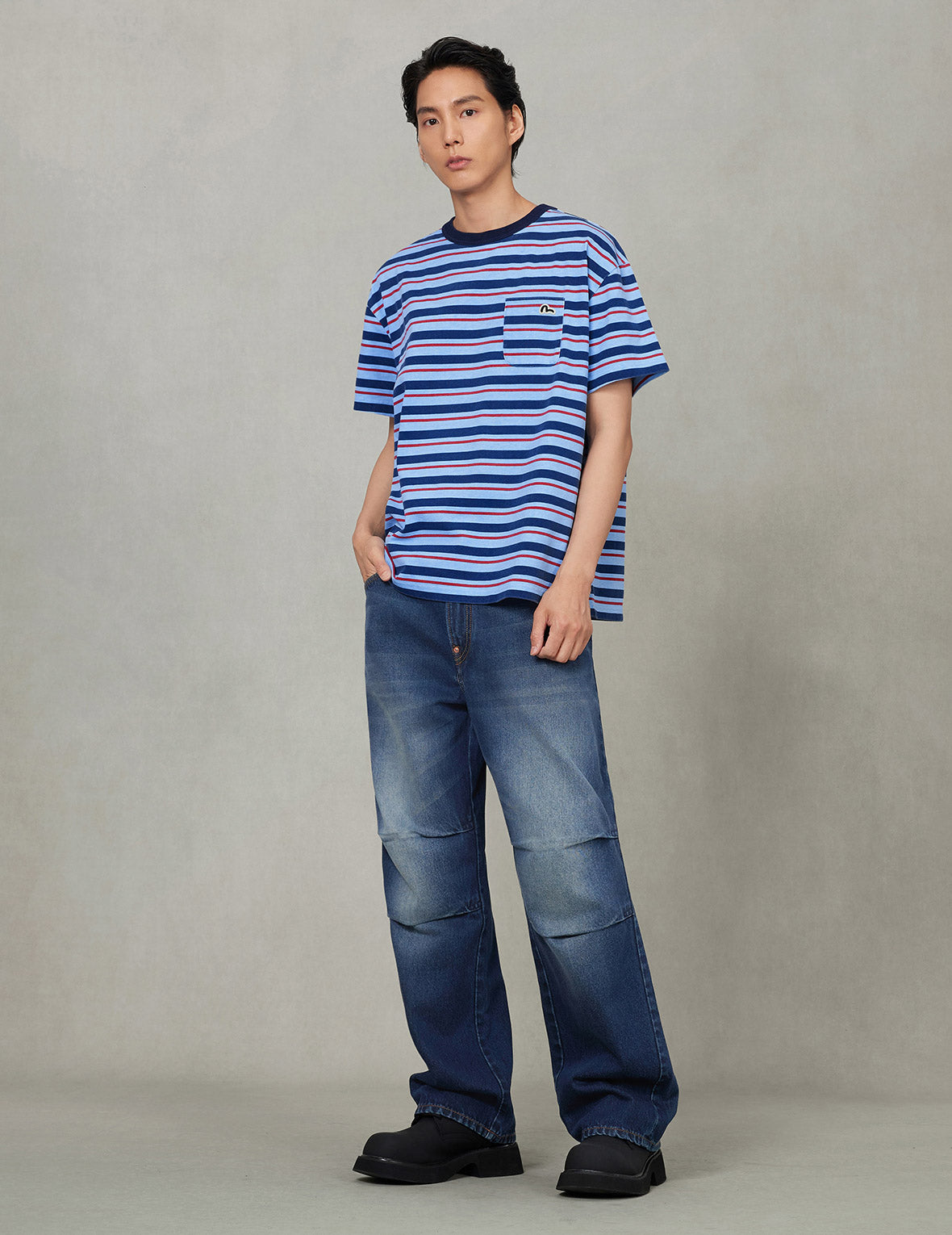 Hand-Drawn Seagull Print 3D Fit Jeans