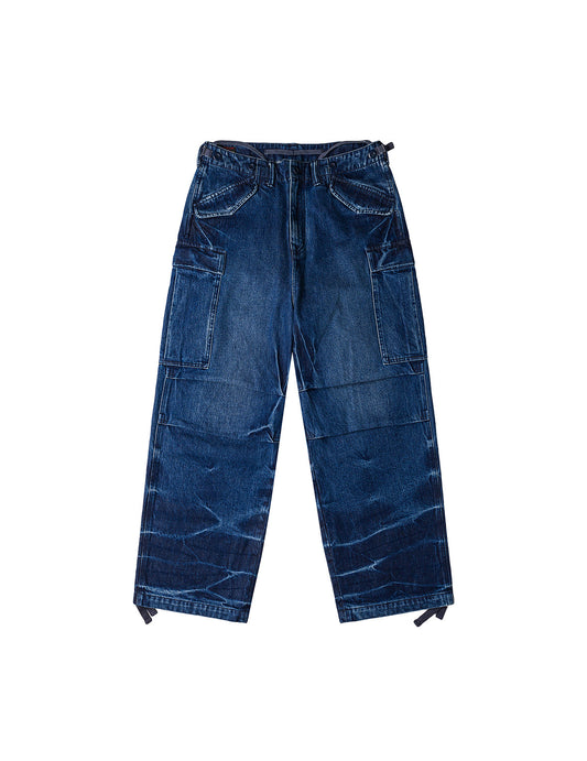 Vintage motorcycle Print Washed Daicock Embroidery Wide-leg Cargo Jeans