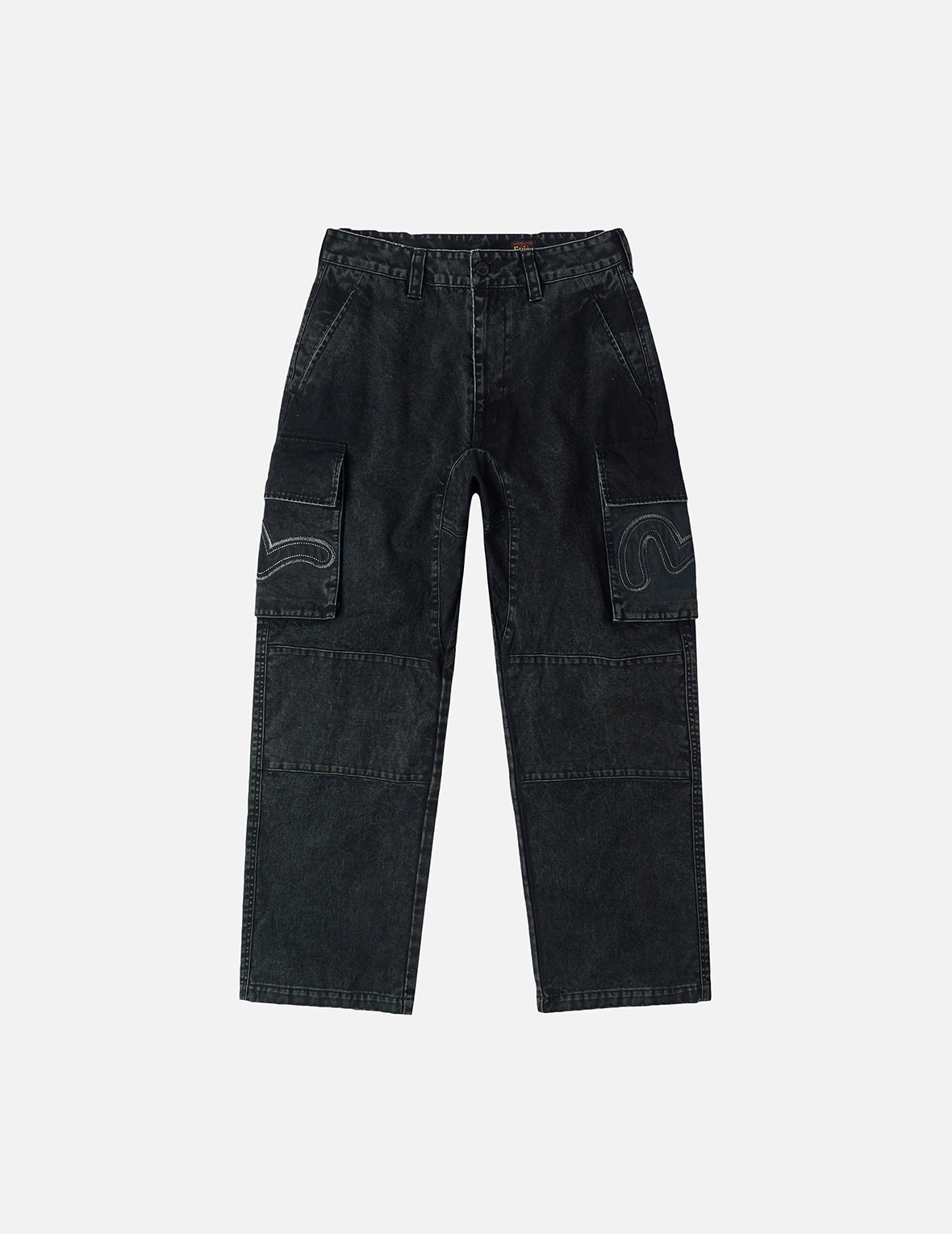 Distressed Seagull Appliqué Embroidery and Multi-Pocket Loose Fit Cargo Pants