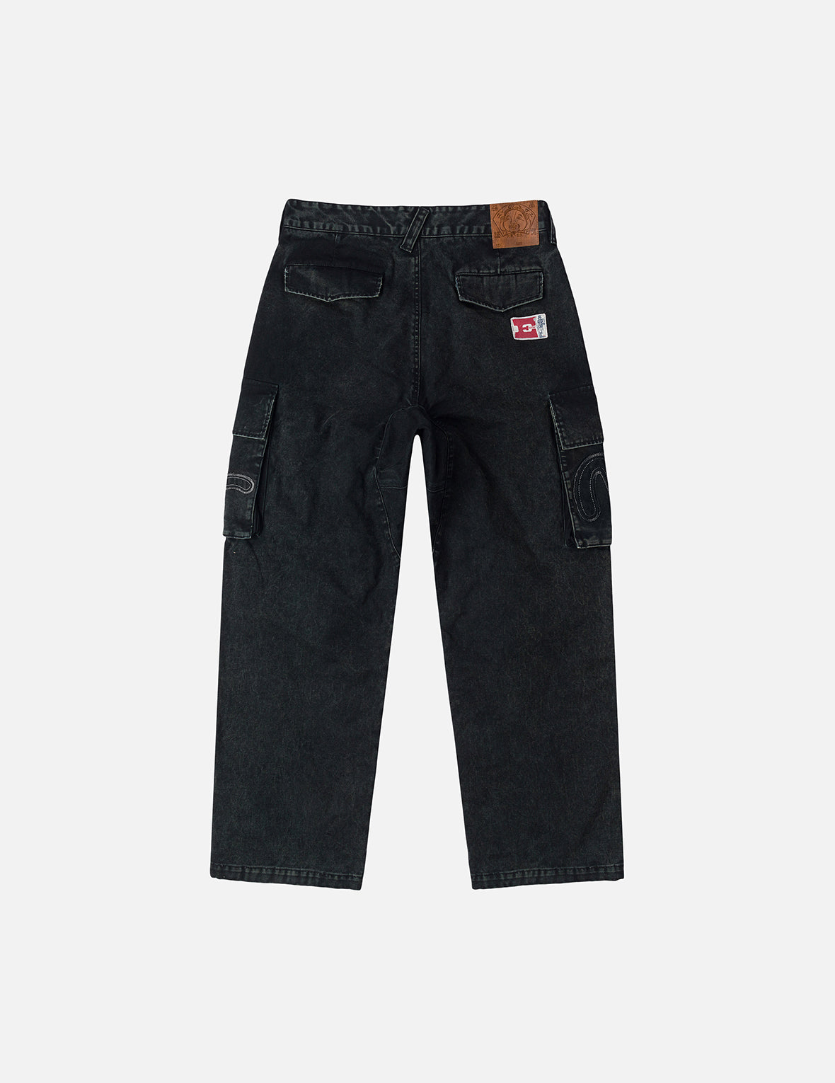 Distressed Seagull Appliqué Embroidery and Multi-Pocket Loose Fit Cargo Pants