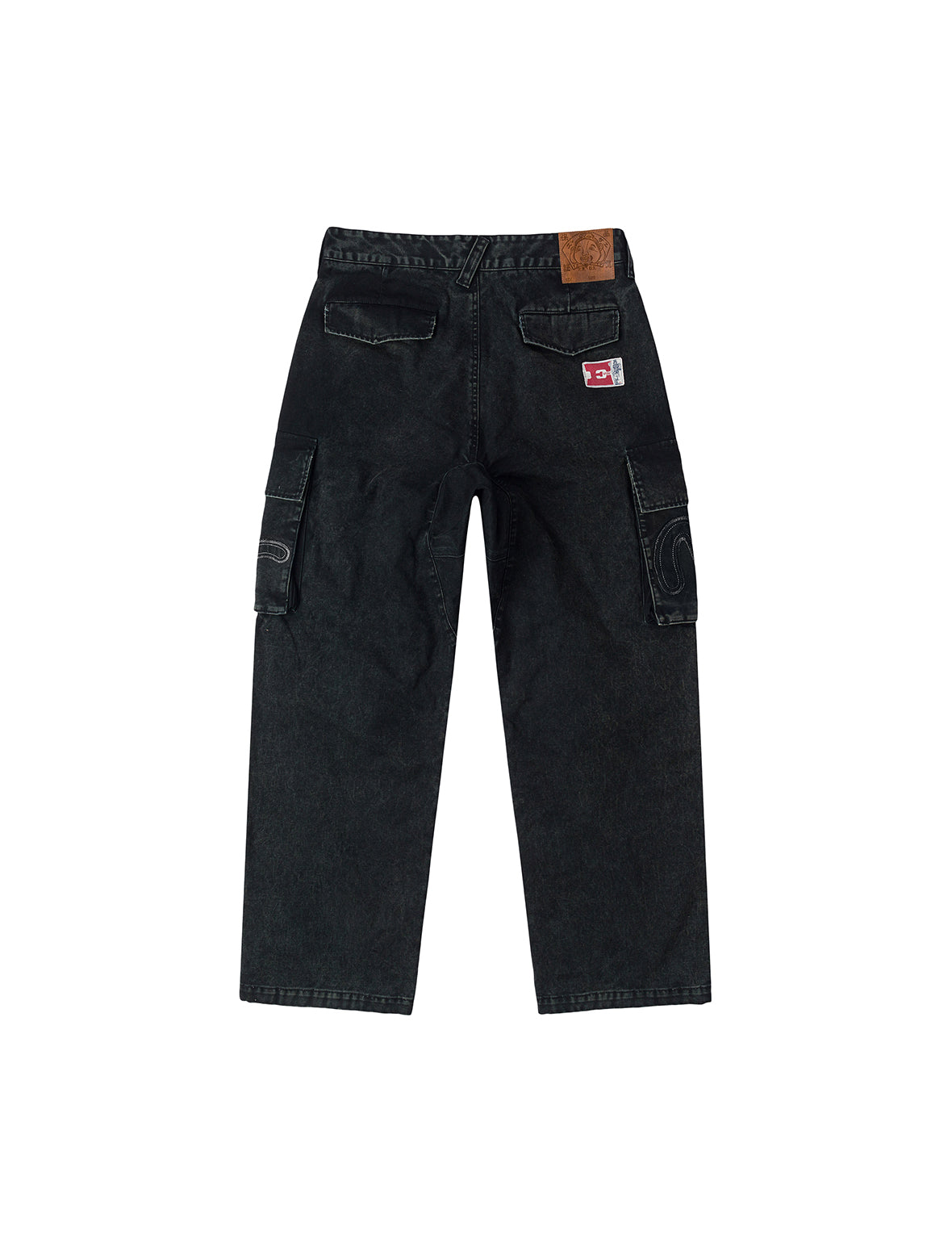 Distressed Seagull Appliqué Embroidery and Multi-Pocket Loose Fit Cargo Pants