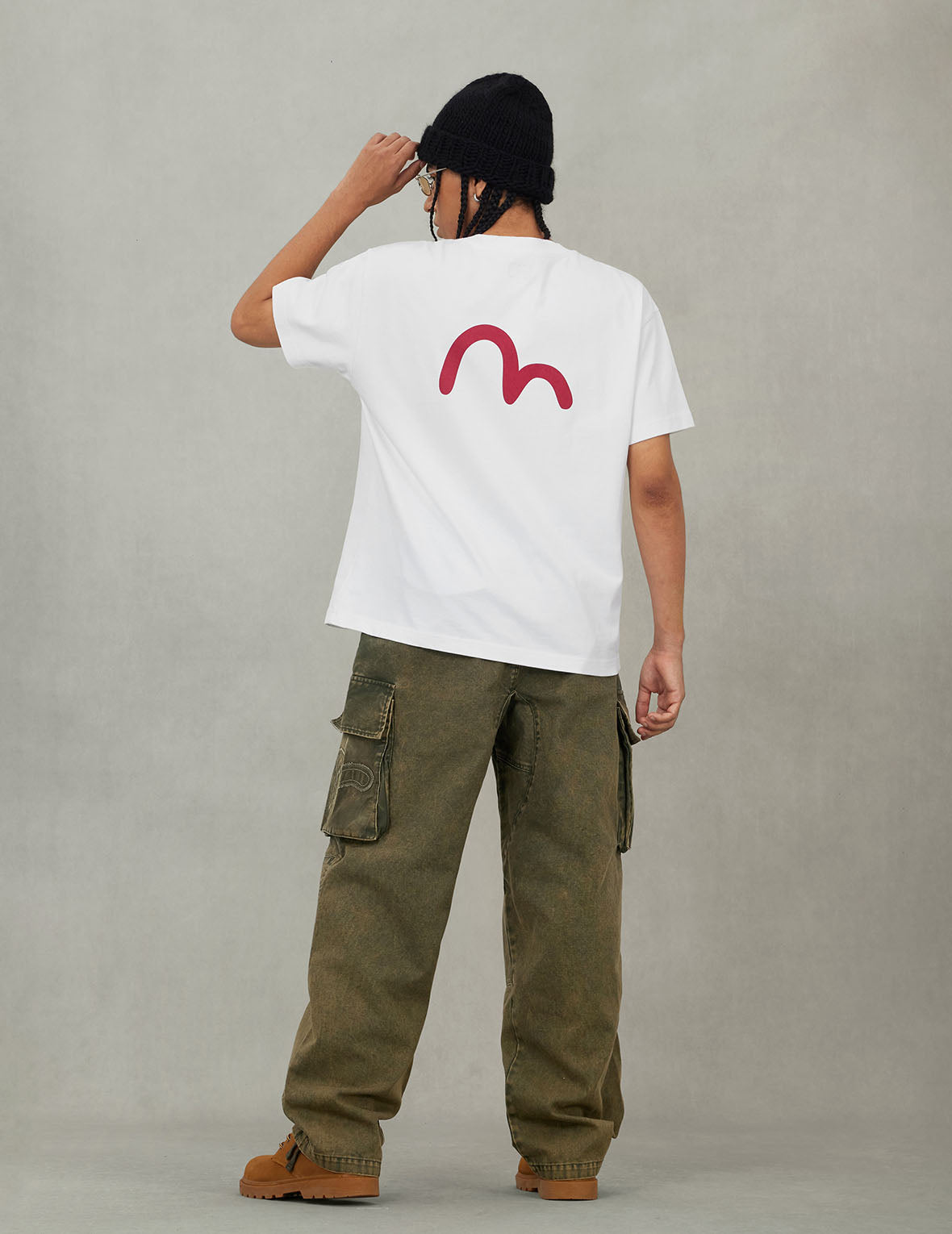 Distressed Seagull Appliqué Embroidery and Multi-Pocket Loose Fit Cargo Pants
