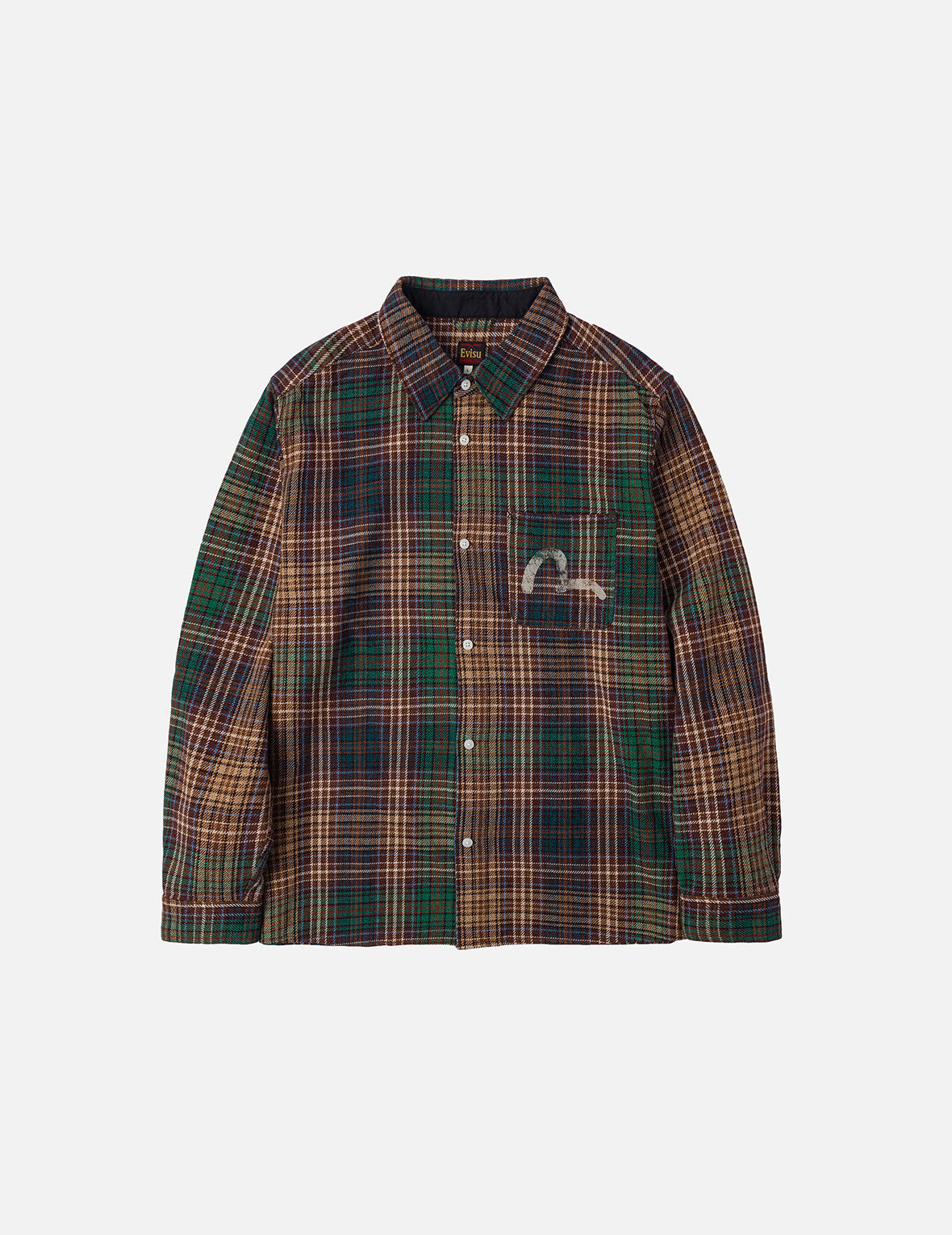 60s print flannel shirt シャドーチェック Seagull Print Regular Fit Flannel Check Shirt – EVISU