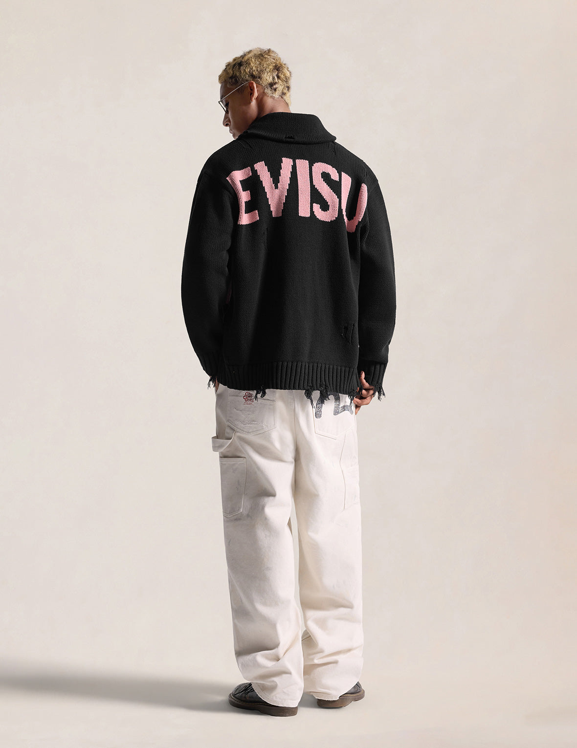 Seagull & Evisu Logo Distressed Cowichan Cardigan Jacket