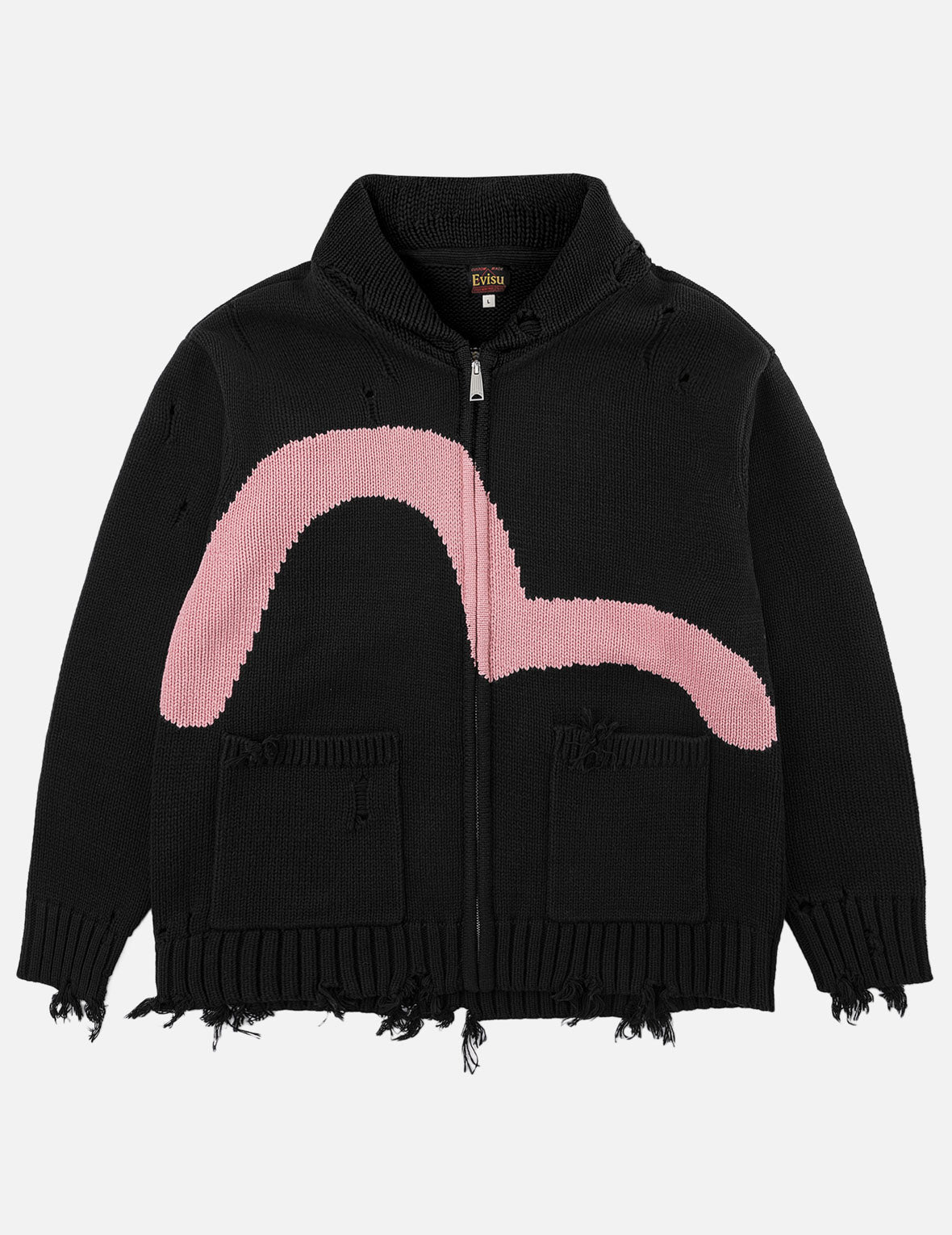Seagull & Evisu Logo Distressed Cowichan Cardigan Jacket