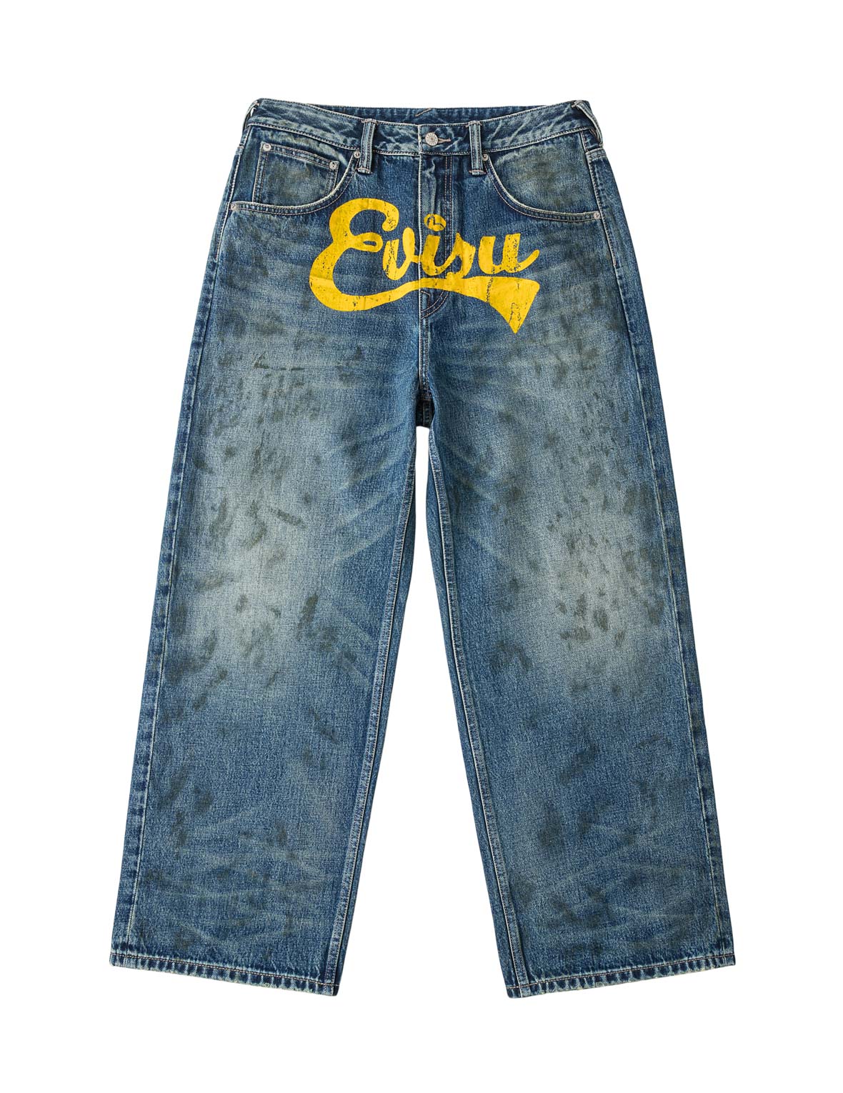Oil Stain Evisu Logo Loose Fit Jeans