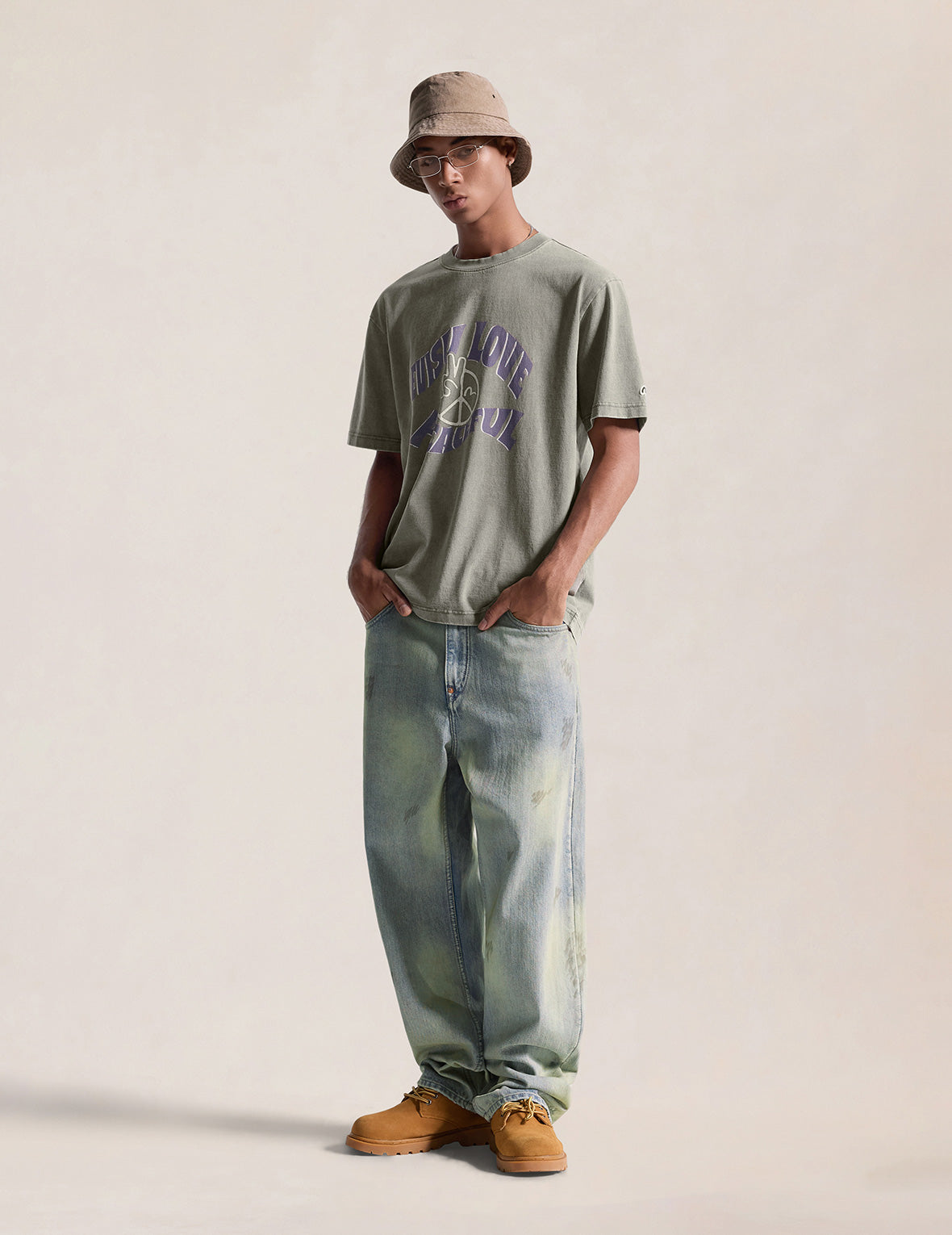 Vintage Washed Distressed Heart Print Jeans