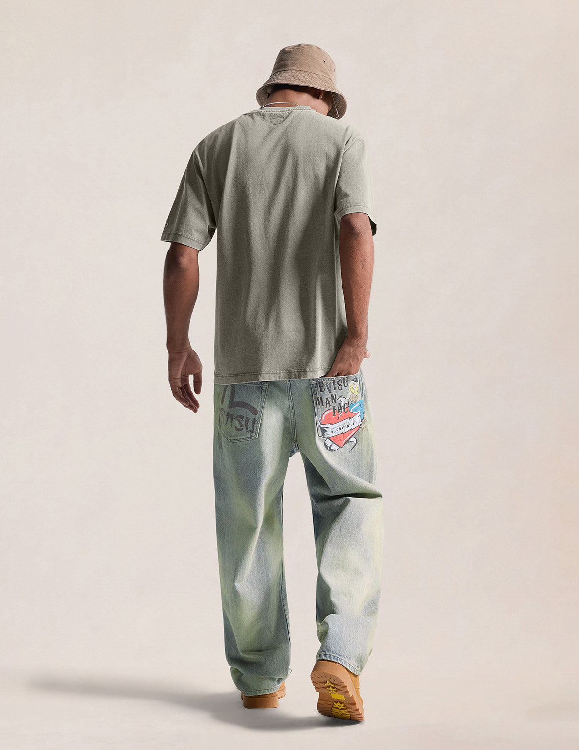Vintage Washed Distressed Heart Print Jeans