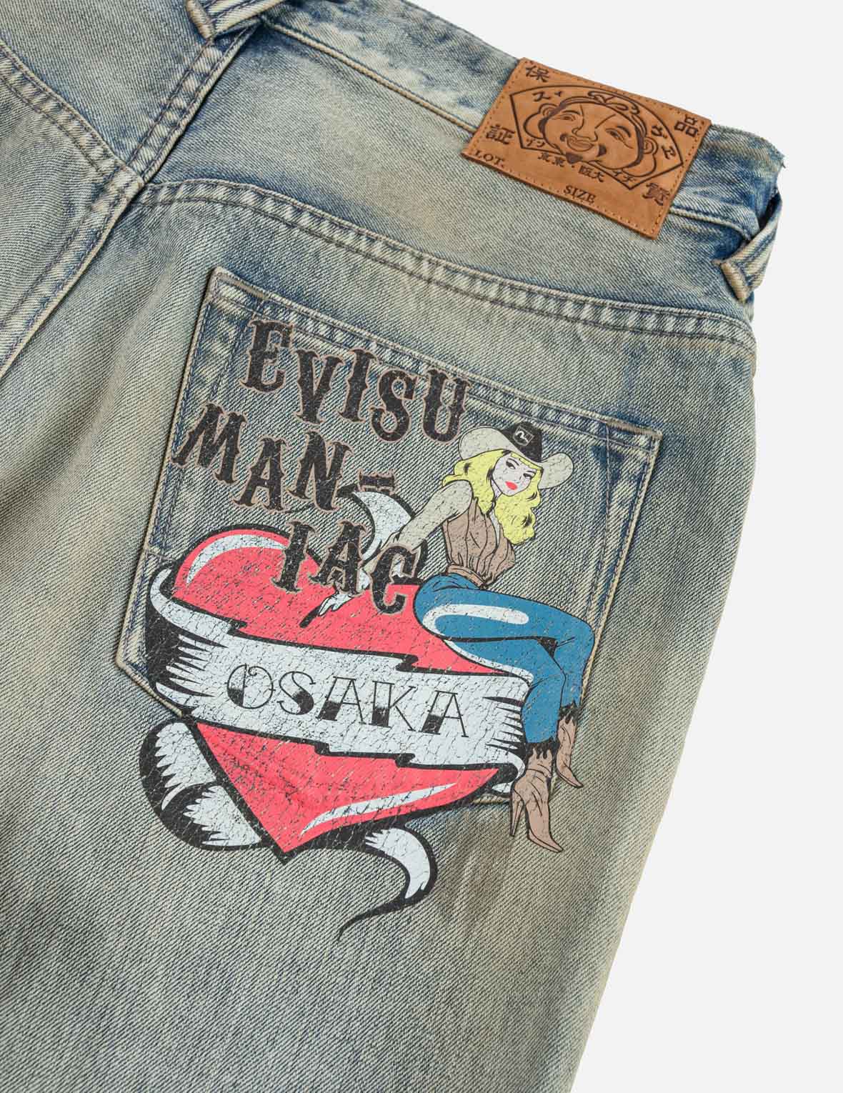 Vintage Washed Distressed Heart Print Jeans