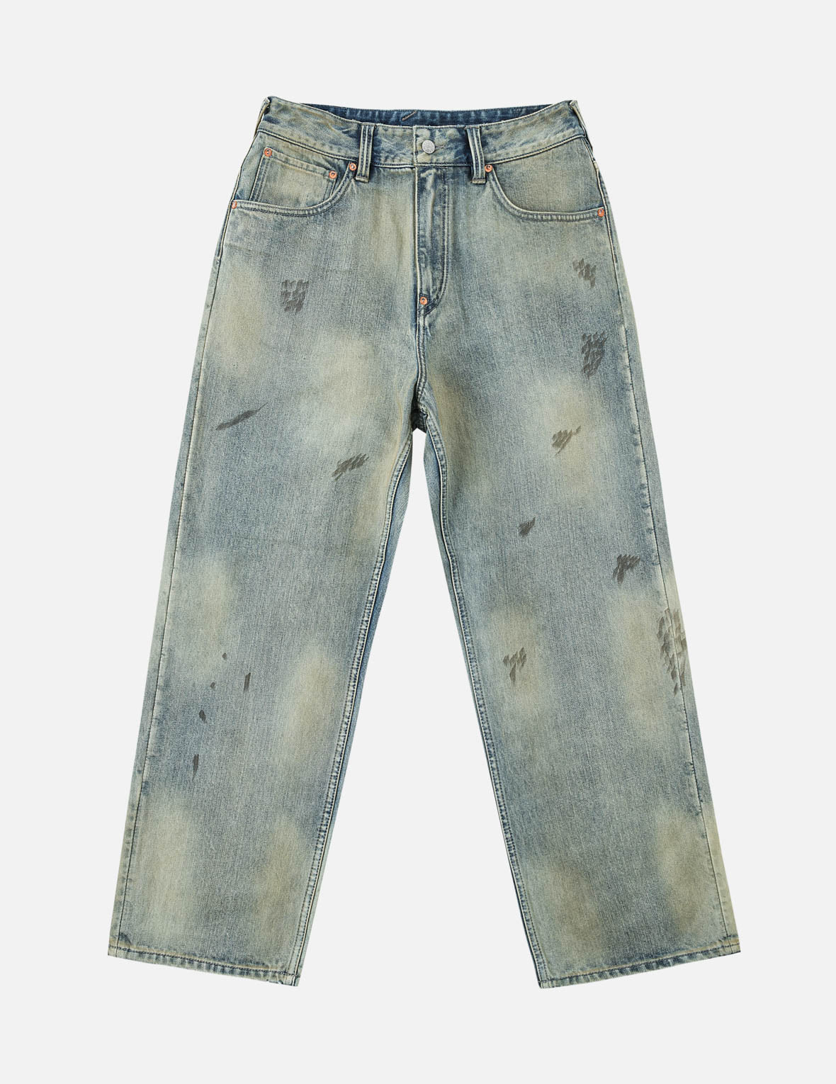 Vintage Washed Distressed Heart Print Jeans