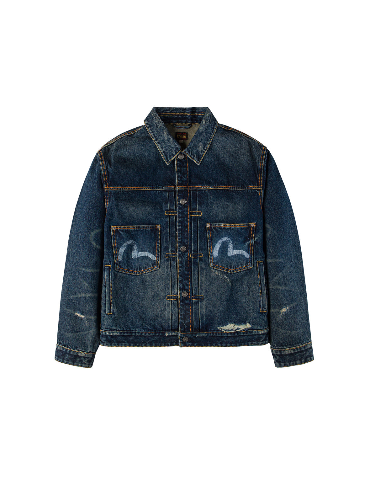 EVISU デニムスウェットフードジャケット ロゴプリントルーズフィットフーデッドデニムシャツジャケット