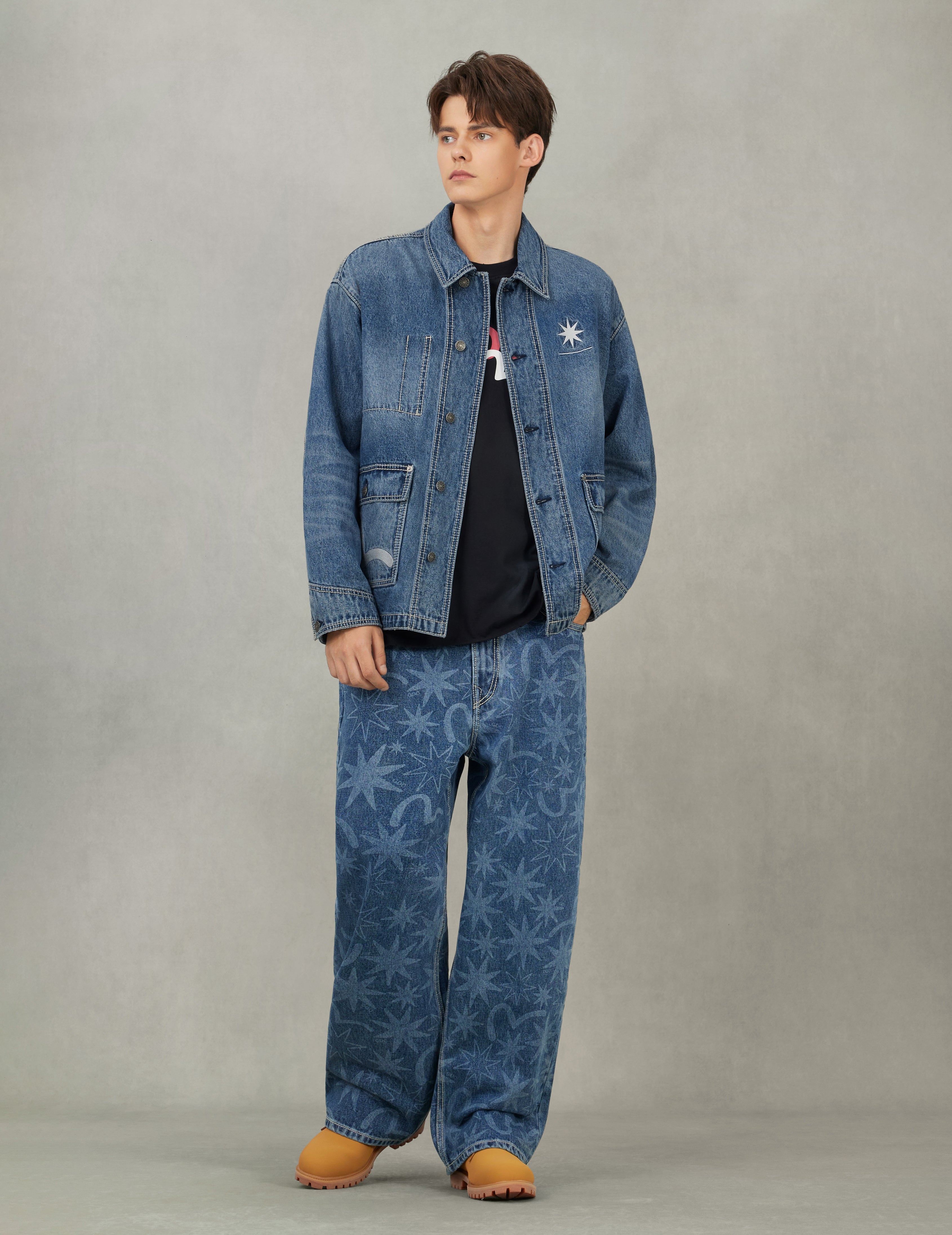 EVISU X GDC 刺绣宽版休闲牛仔工装外套