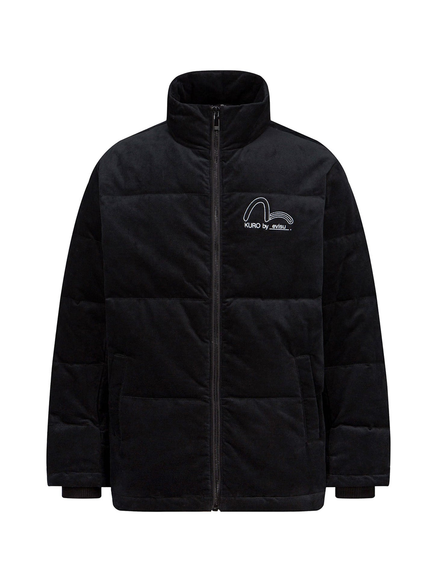 Seagull and Slogan Embroidered Velvet Down Jacket