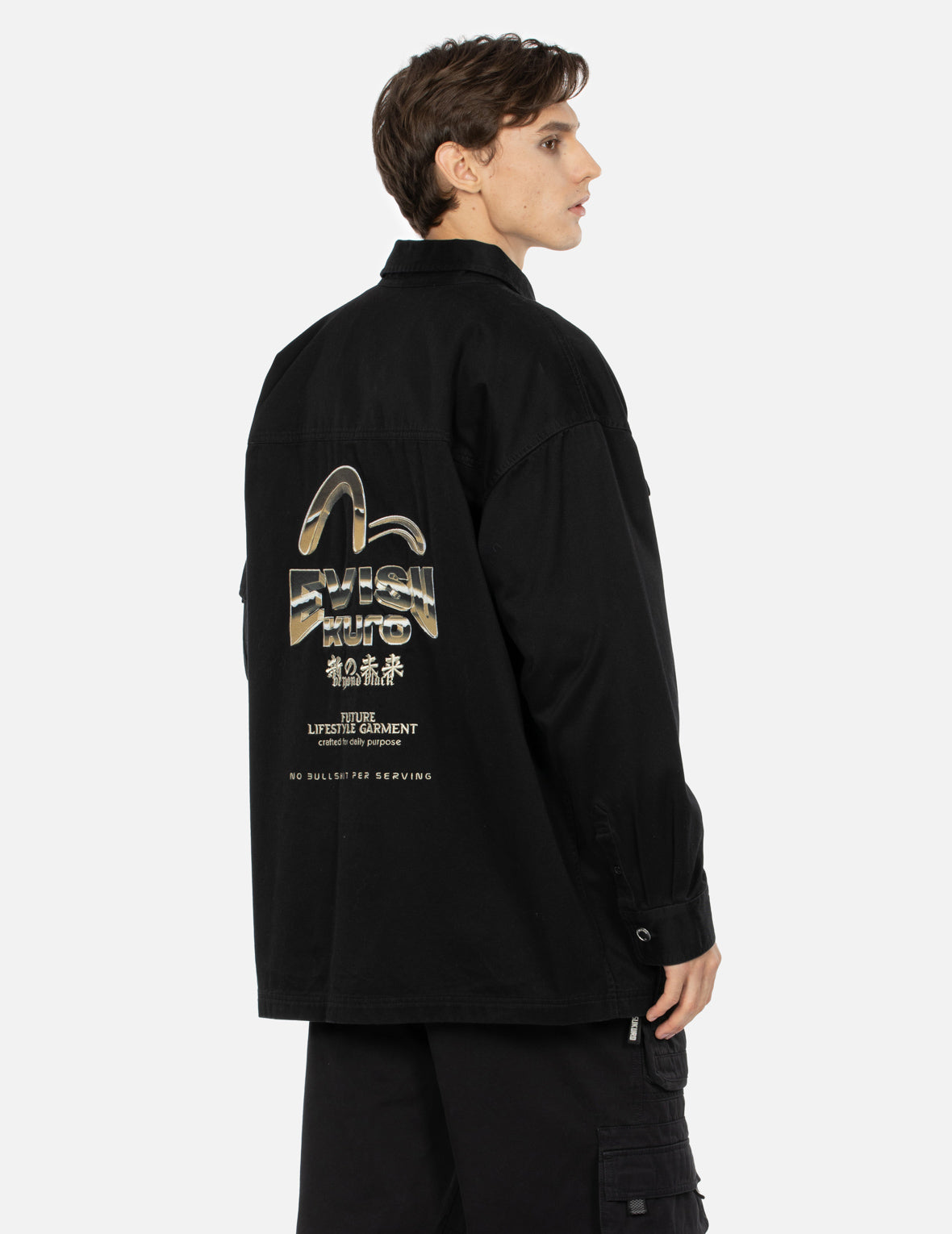 Evisu ブラック フーディ 42 EVISU(エヴィス) / ジップパーカー/42/コットン/ブラック | 古着