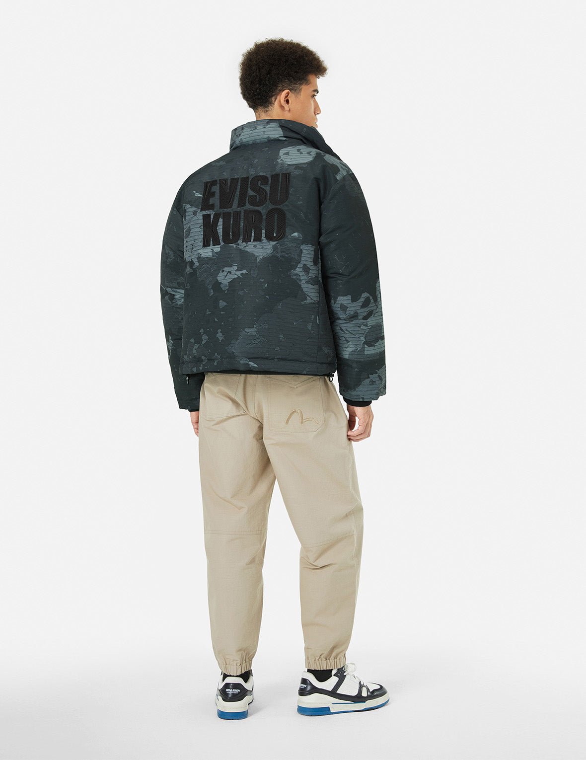 Deconstructed Print and Logo Embroidery Relax Fit Down Jacket