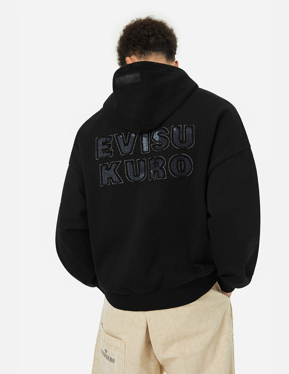 Sashiko Embroidery Appliqué and Seagull Print Oversized Hoodie