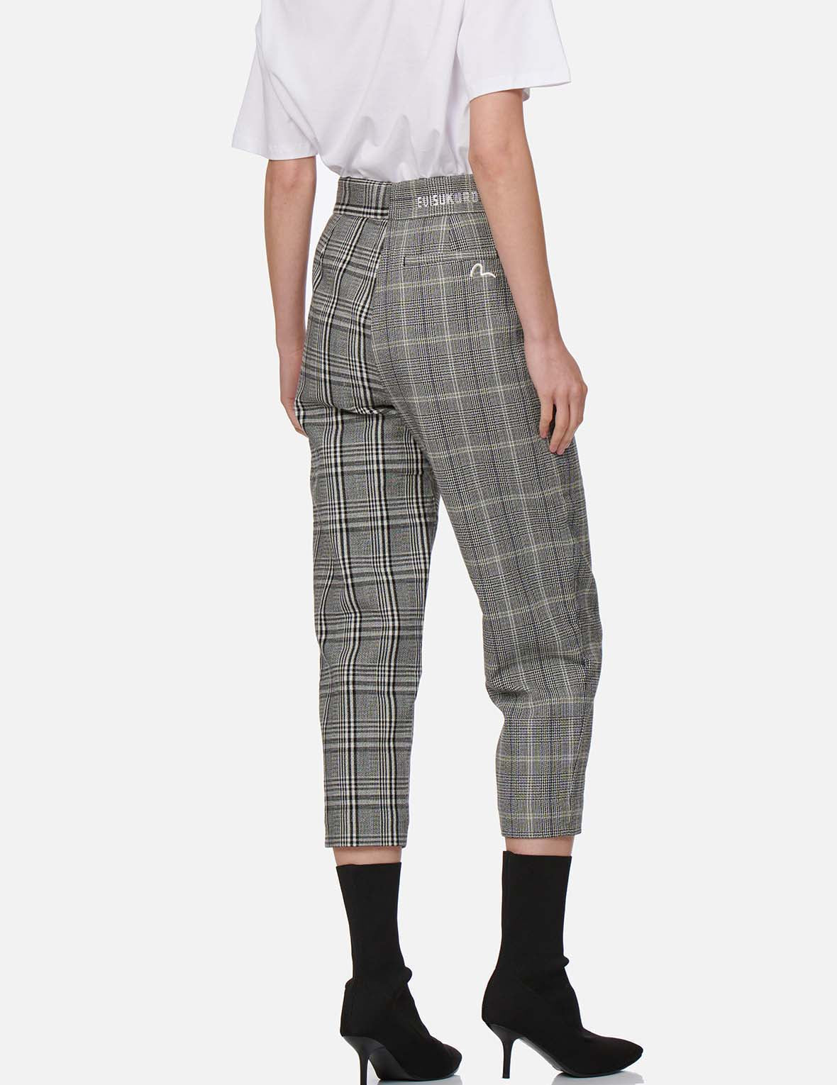 Leather Badge Mixed Plaid Pants