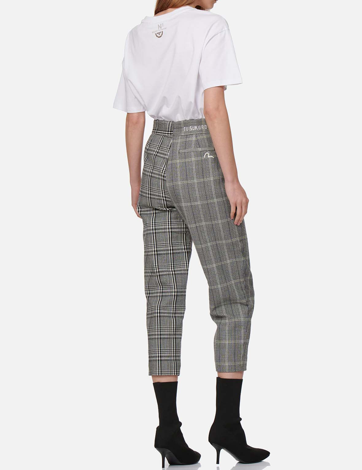 Leather Badge Mixed Plaid Pants