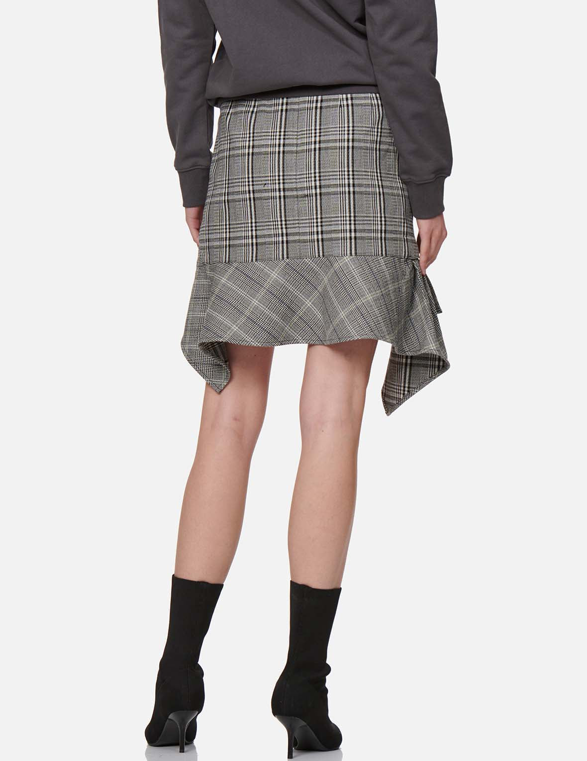 Asymmetric Ruffle Mixed Plaid Skirt – EVISU