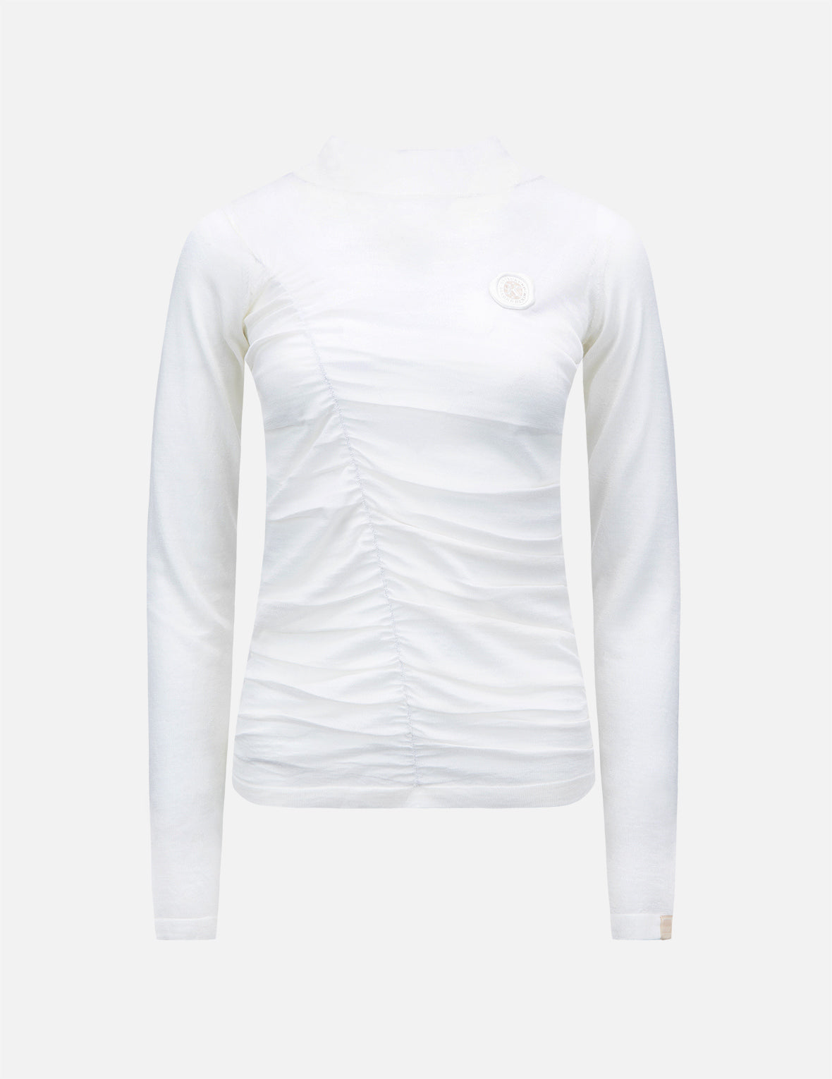Ruched Front High Neck Knit Top