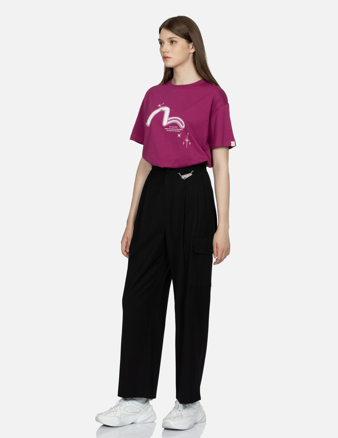 Logo Embossed Metal Plate Wide Leg Pants – EVISU