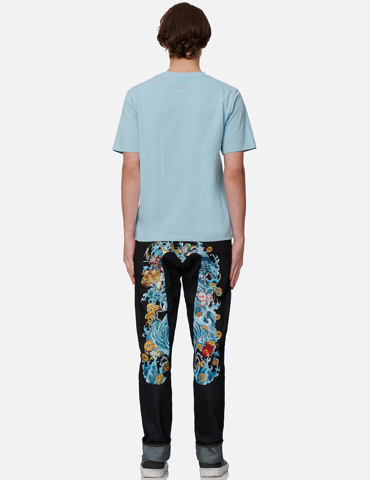 “The God of Fortune Riding Waves” Daicock Embroidery Carrot-Fit Jeans #2017