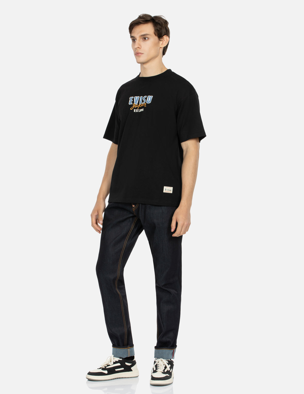 Kumadori Daruma Print Taper Fit Denim Jeans #2017