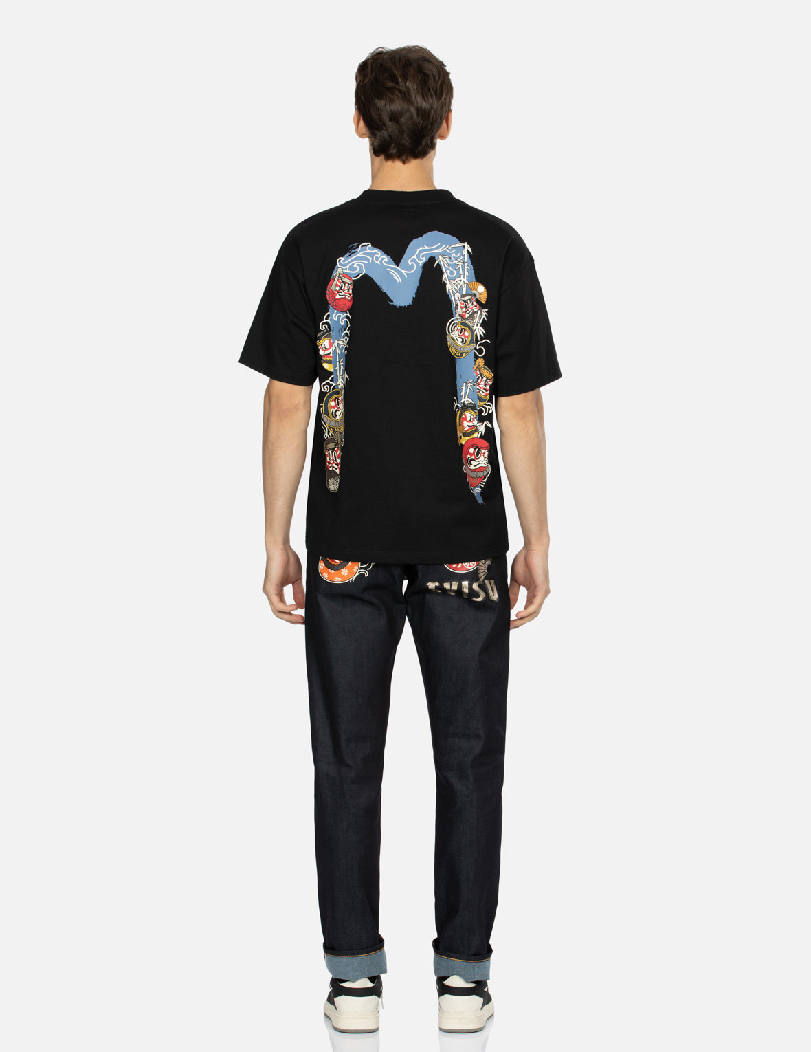 Kumadori Daruma Print Taper Fit Denim Jeans #2017