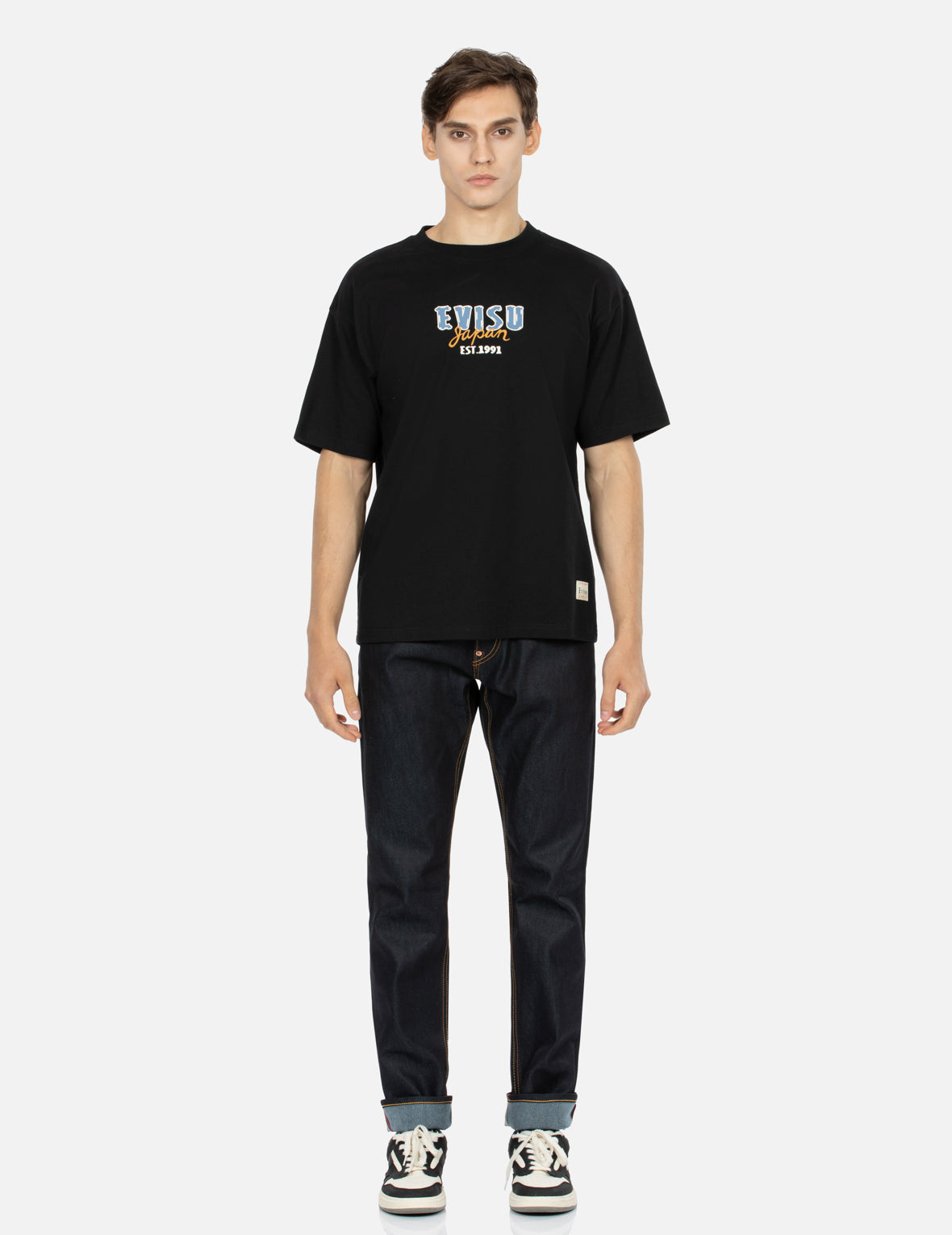Kumadori Daruma Print Taper Fit Denim Jeans #2017