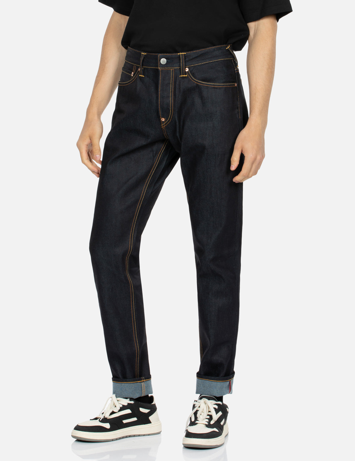 Kumadori Daruma Print Taper Fit Denim Jeans #2017