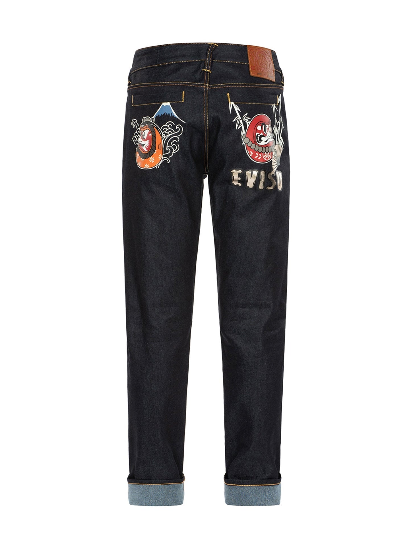 Kumadori Daruma Print Taper Fit Denim Jeans #2017