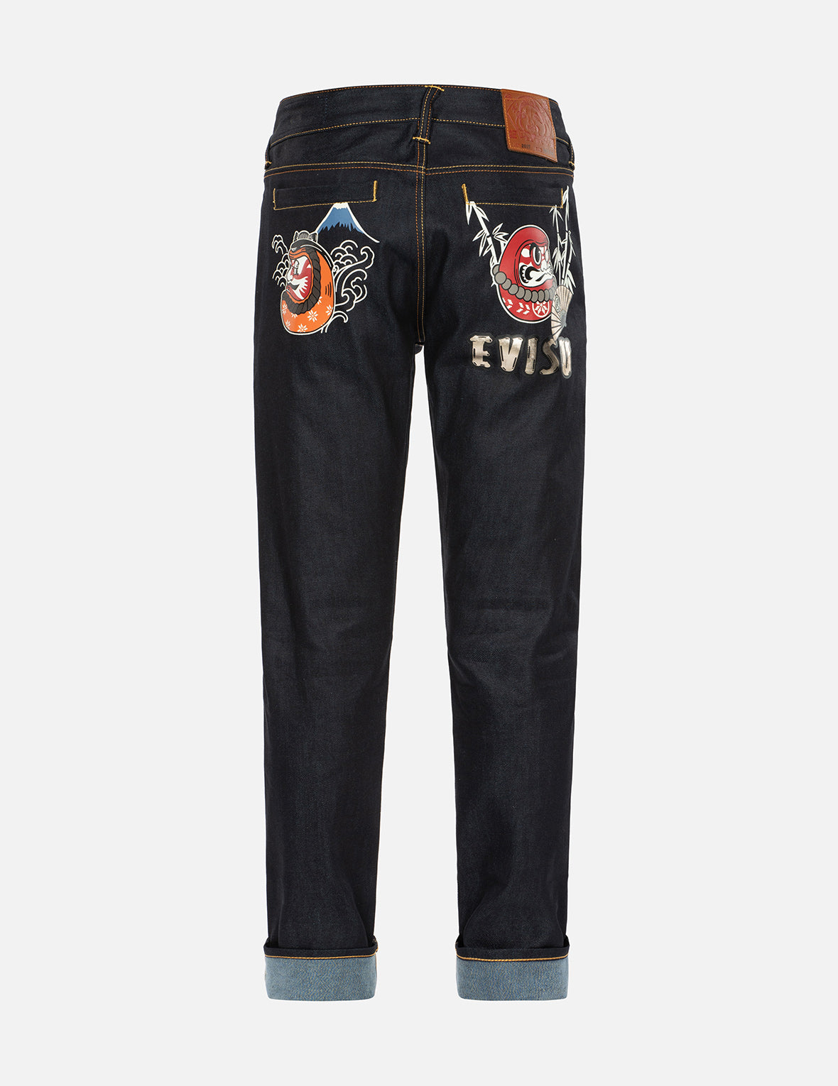 Kumadori Daruma Print Taper Fit Denim Jeans #2017