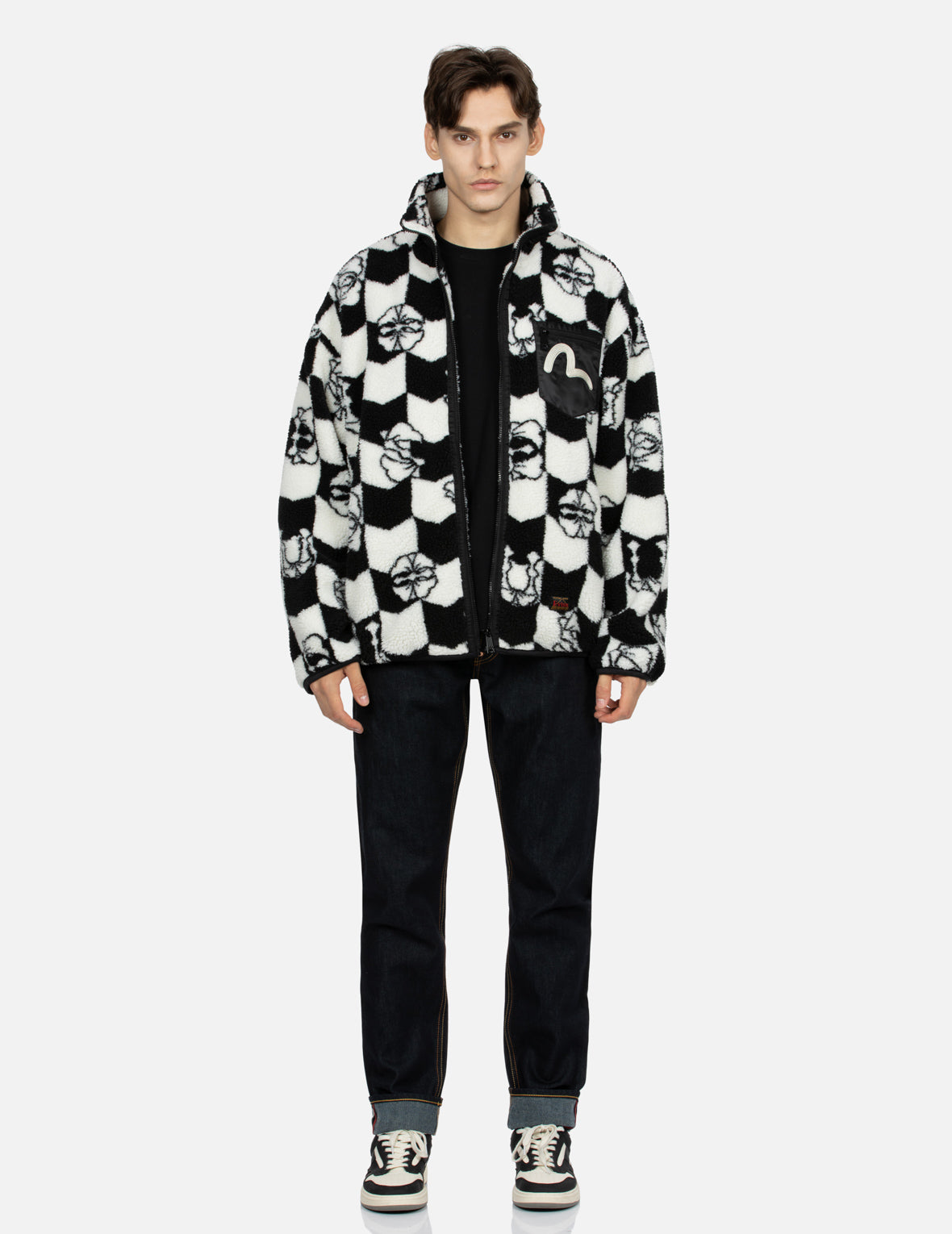 Monogram Jacquard Relax Fit Zipped Sherpa Jacket – EVISU