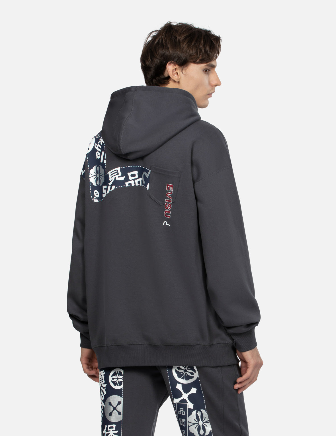 Seagull Print and Logo Embroidery Loose Fit Hoodie