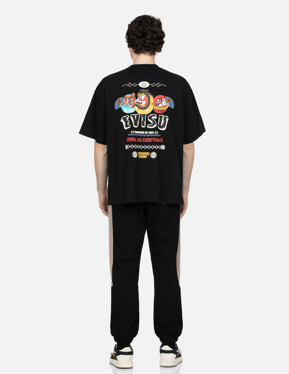 Kumadori Daruma with Slogan Print Loose Fit T-shirt