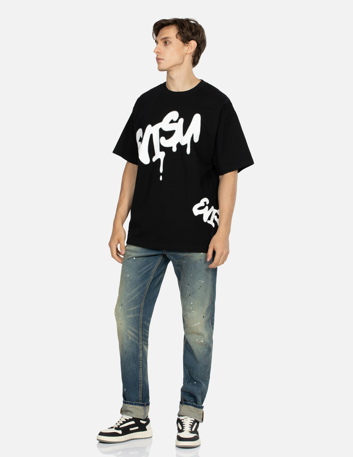 Graffiti Logo Print Distressed Loose Fit T-shirt