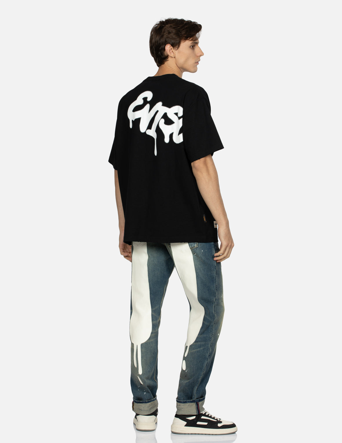 Graffiti Logo Print Distressed Loose Fit T-shirt