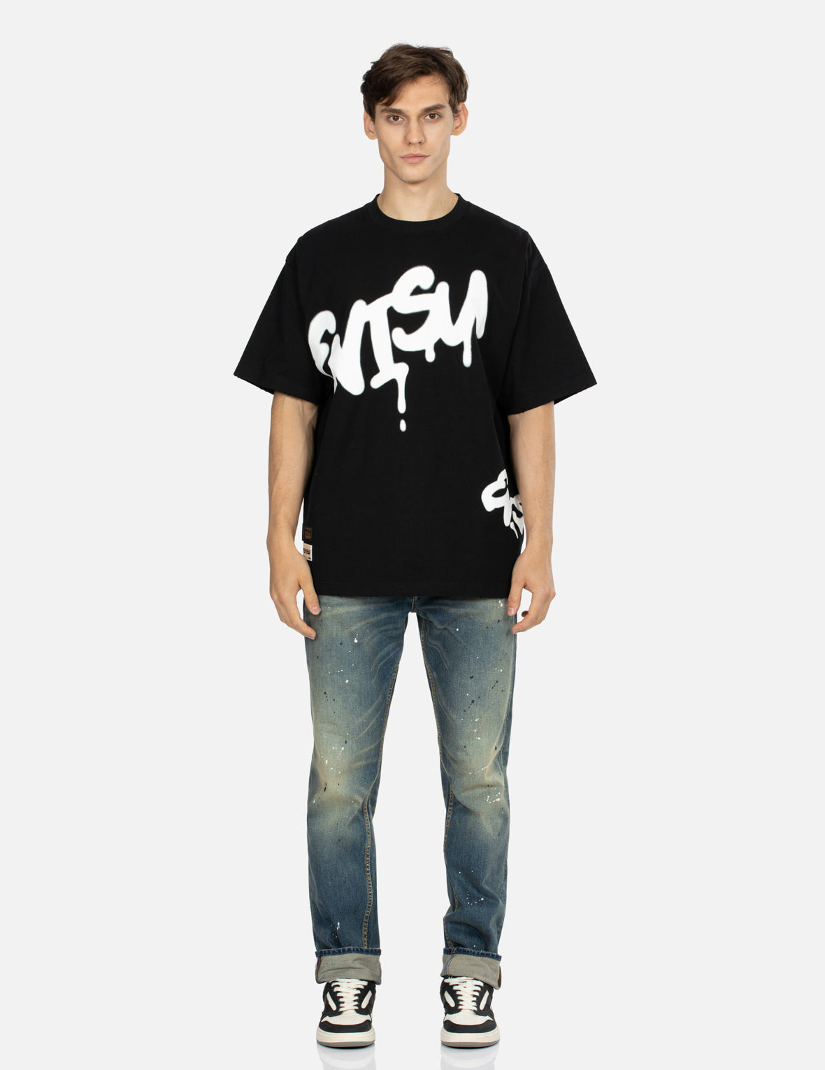 Graffiti Logo Print Distressed Loose Fit T-shirt