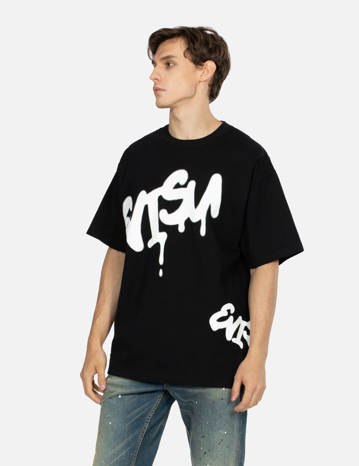 Graffiti Logo Print Distressed Loose Fit T-shirt