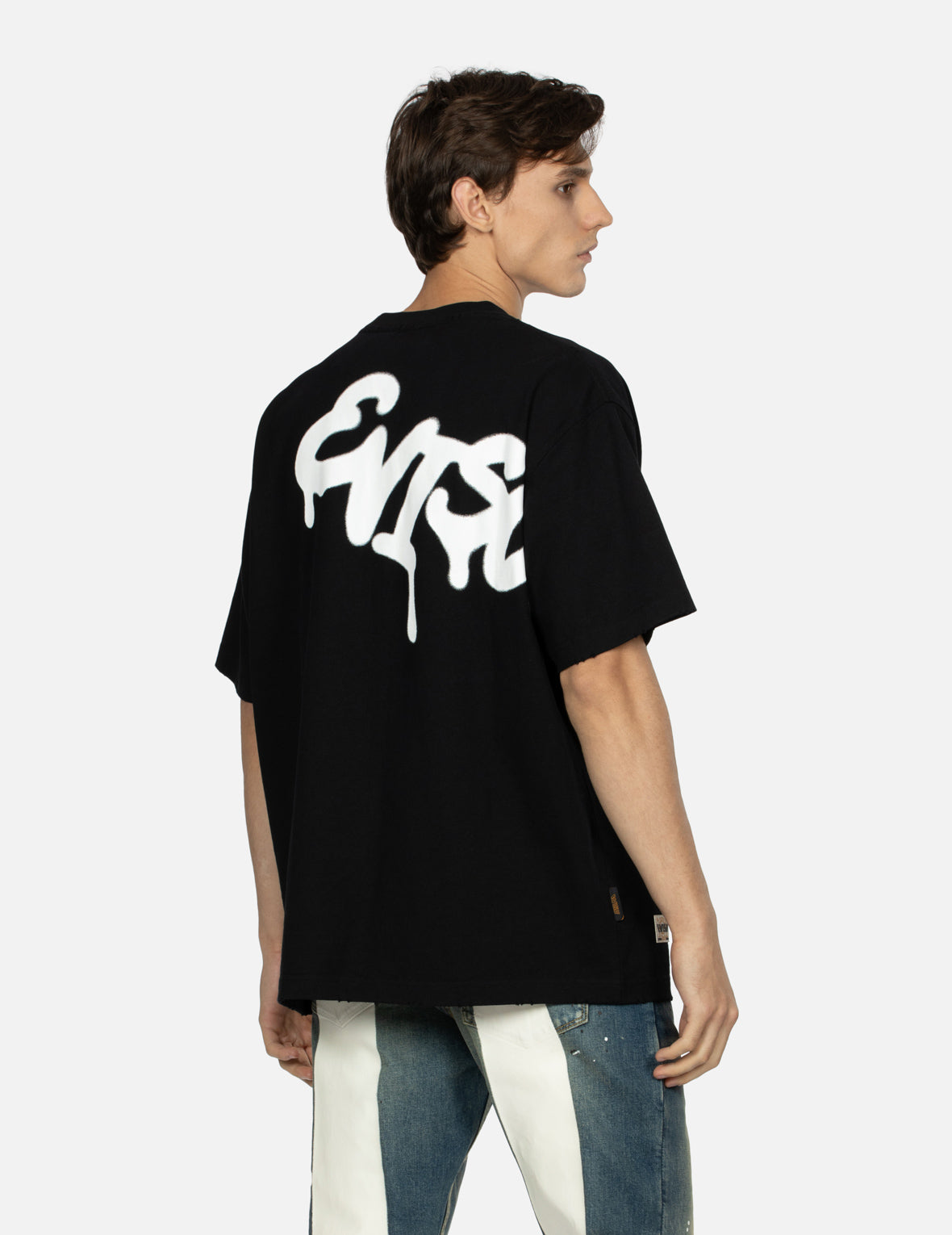 Graffiti Logo Print Distressed Loose Fit T-shirt