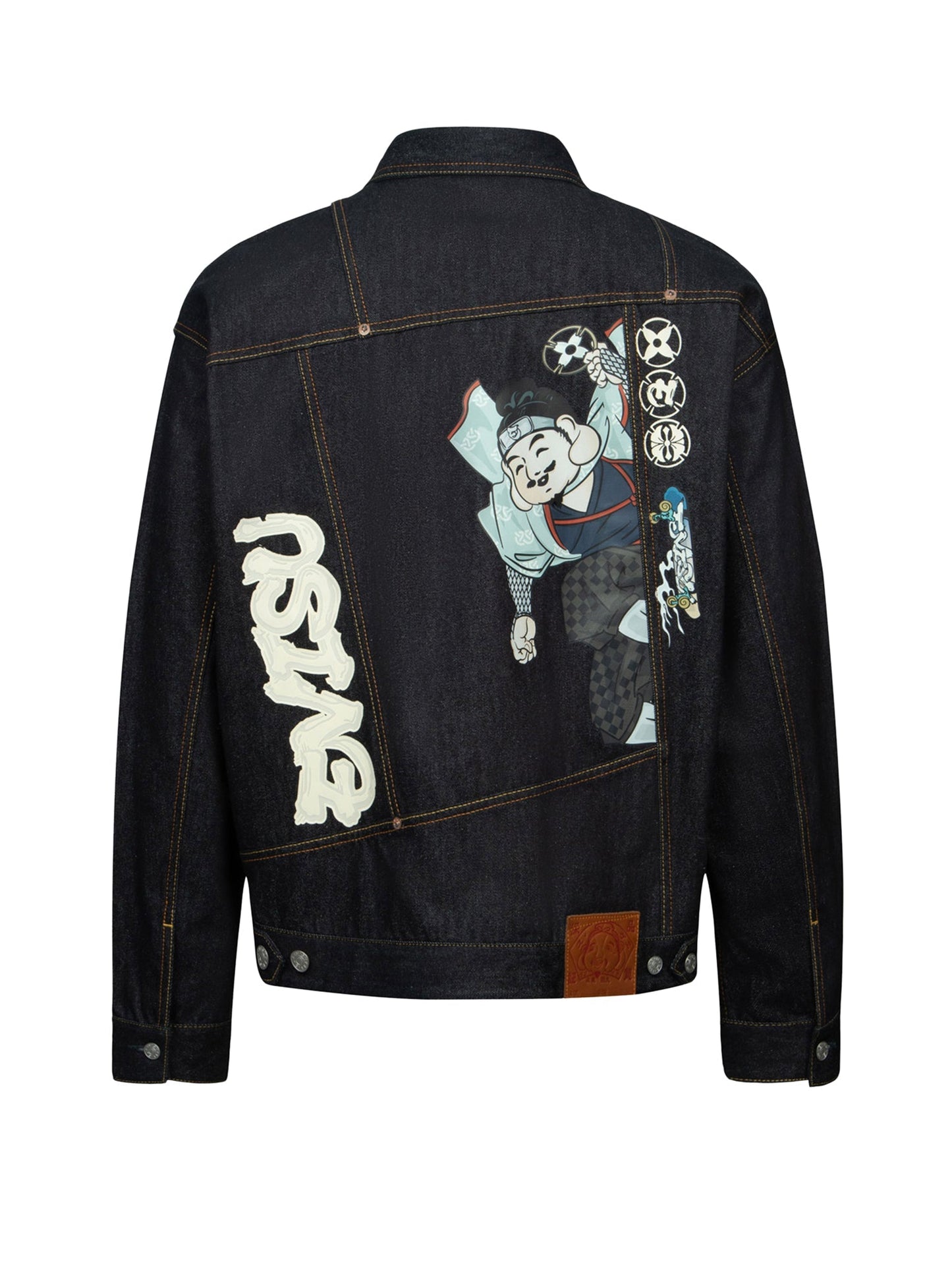 忍者佛头印花解构宽版牛仔外套