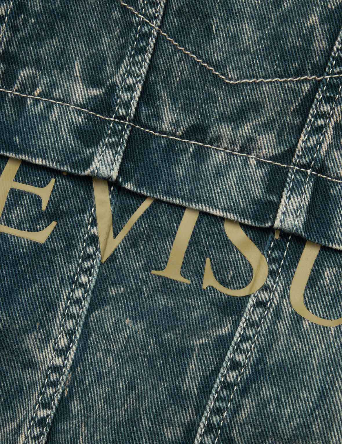 Multi-Print and Embroidery Acid-Wash Fashion Fit Denim Jacket